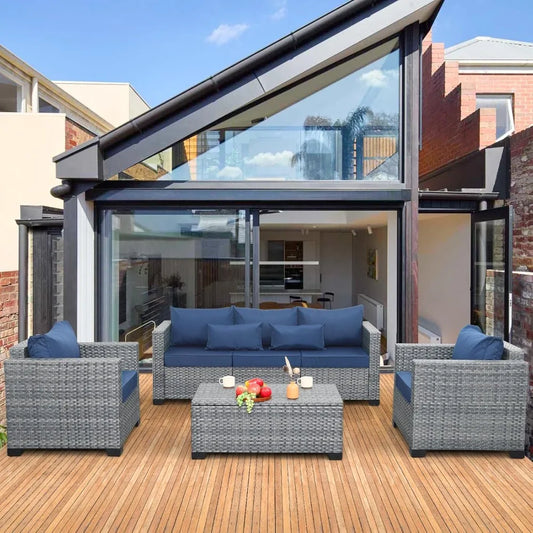 4 Piece Wicker Patio Furniture Sets Outdoor Conversation Set PE Rattan Sectional Sofa Couch with Storage Table and Cushions