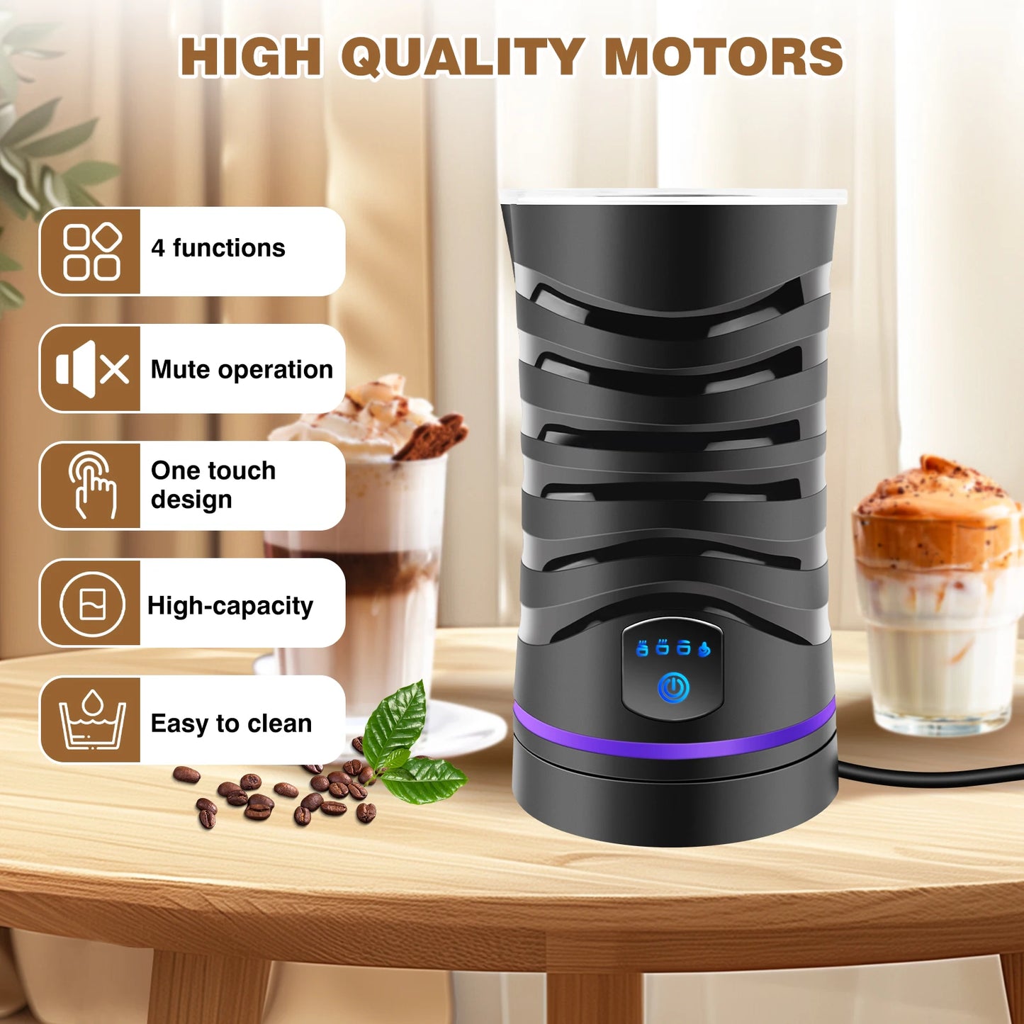 4 in1 Automatic Milk Frother Electric,600ml Capacity Hot&Electric Milk FrotherAutomatic Rotary Foamer for CoffeeCappuccino Latte