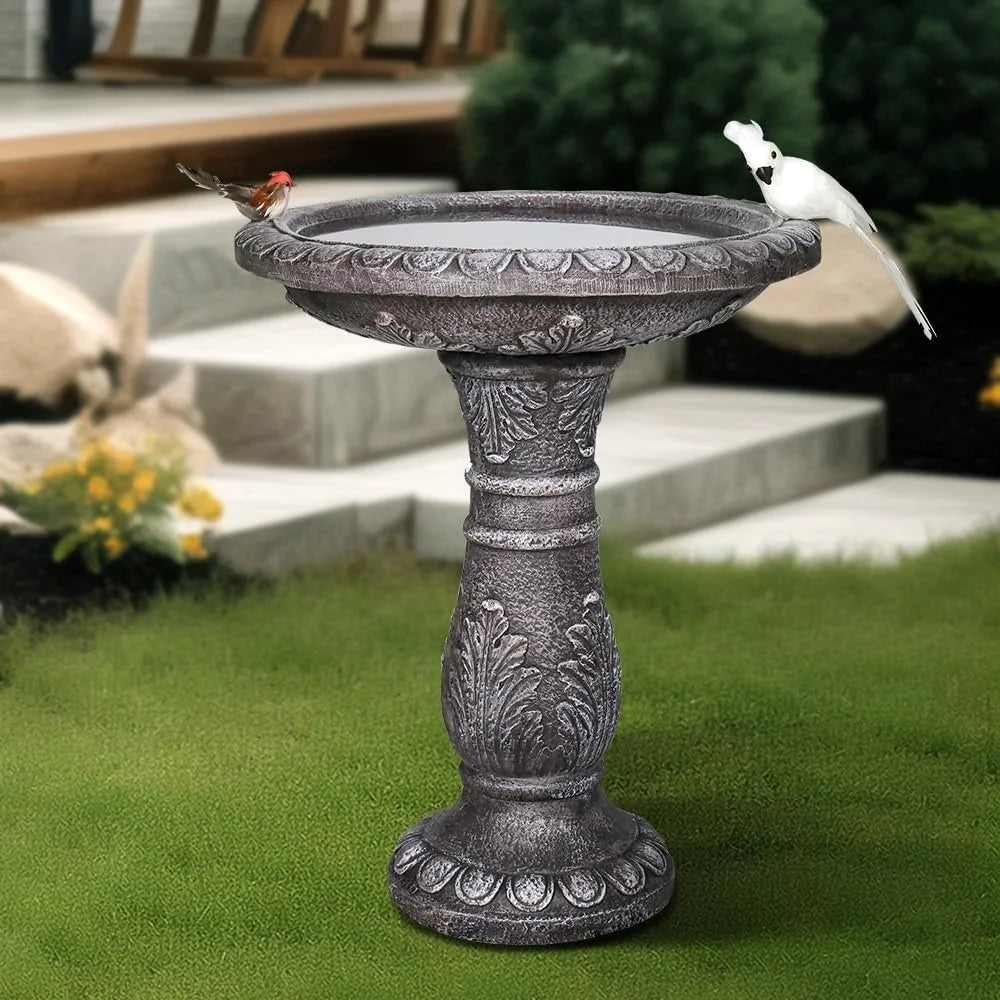 Large Vintage Carved Pedestal Bird Bath Outdoor Garden Fountain Durable Fiber Reinforced Concrete Easy Assembly Wildlife Water