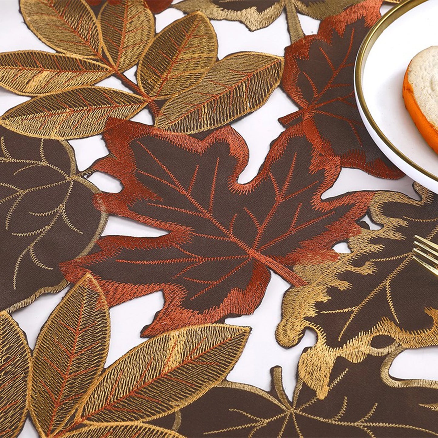 1/2/5Pcs Autumn Maple Leaf Table Runner Embroidered Fall Harvest Thanksgiving Table Mats Kitchen Dining Placemats Home Decor