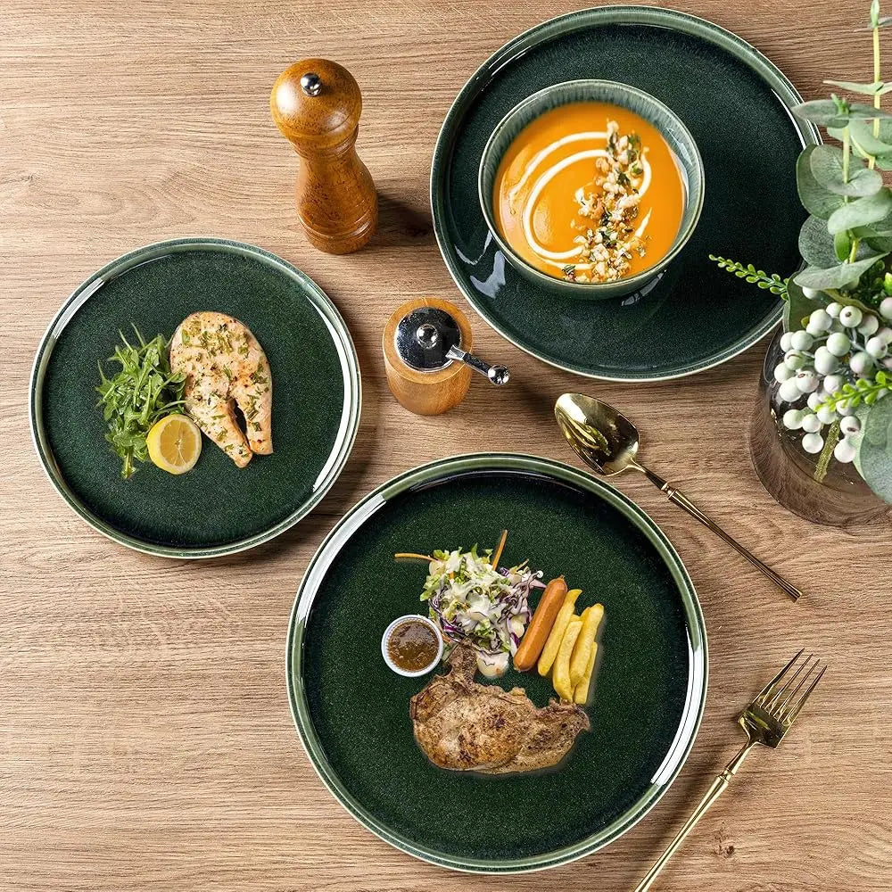 Ceramic Dinnerware Sets For 4, 12 Pieces Stoneware Plates And Bowls Sets, Scratch Resistant Dishes, Dishwasher & Microwave