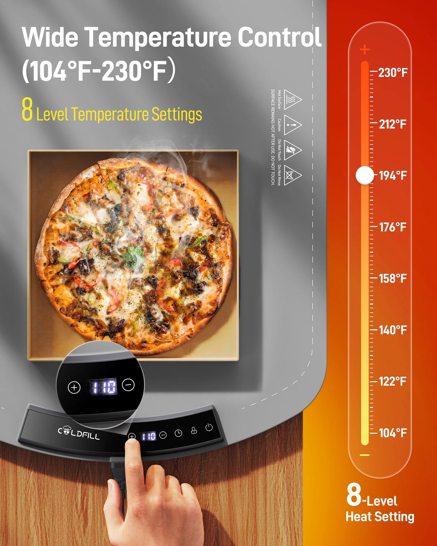 Electric Warming Tray with 8 Tem Setting Food Warmer Plate Foldable Portable Smart Food Fast Heating Mat Electric Warming Tray
