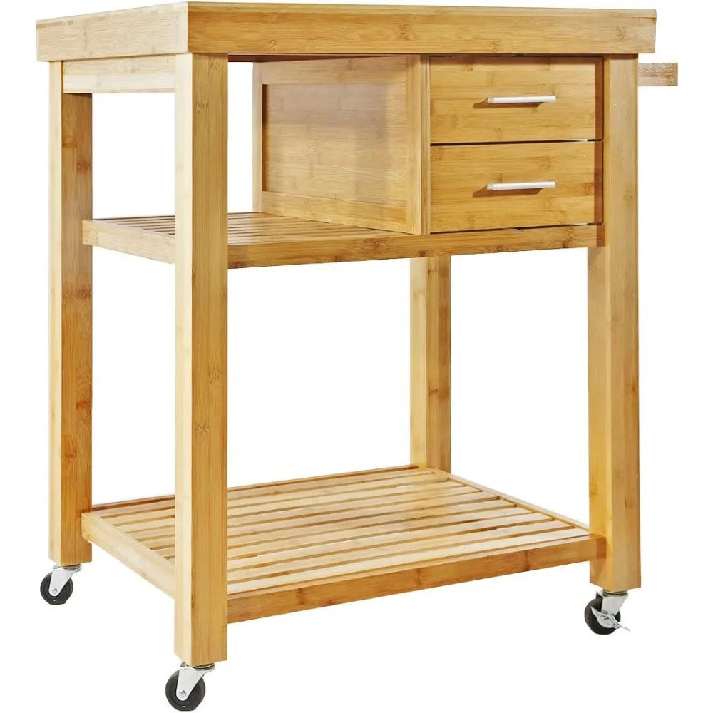 Rolling Kitchen Island Cart with Drawers Shelves, Towel Rack, Locking Casters, Butcher Block Food Prepping Cart Trolley on Whee