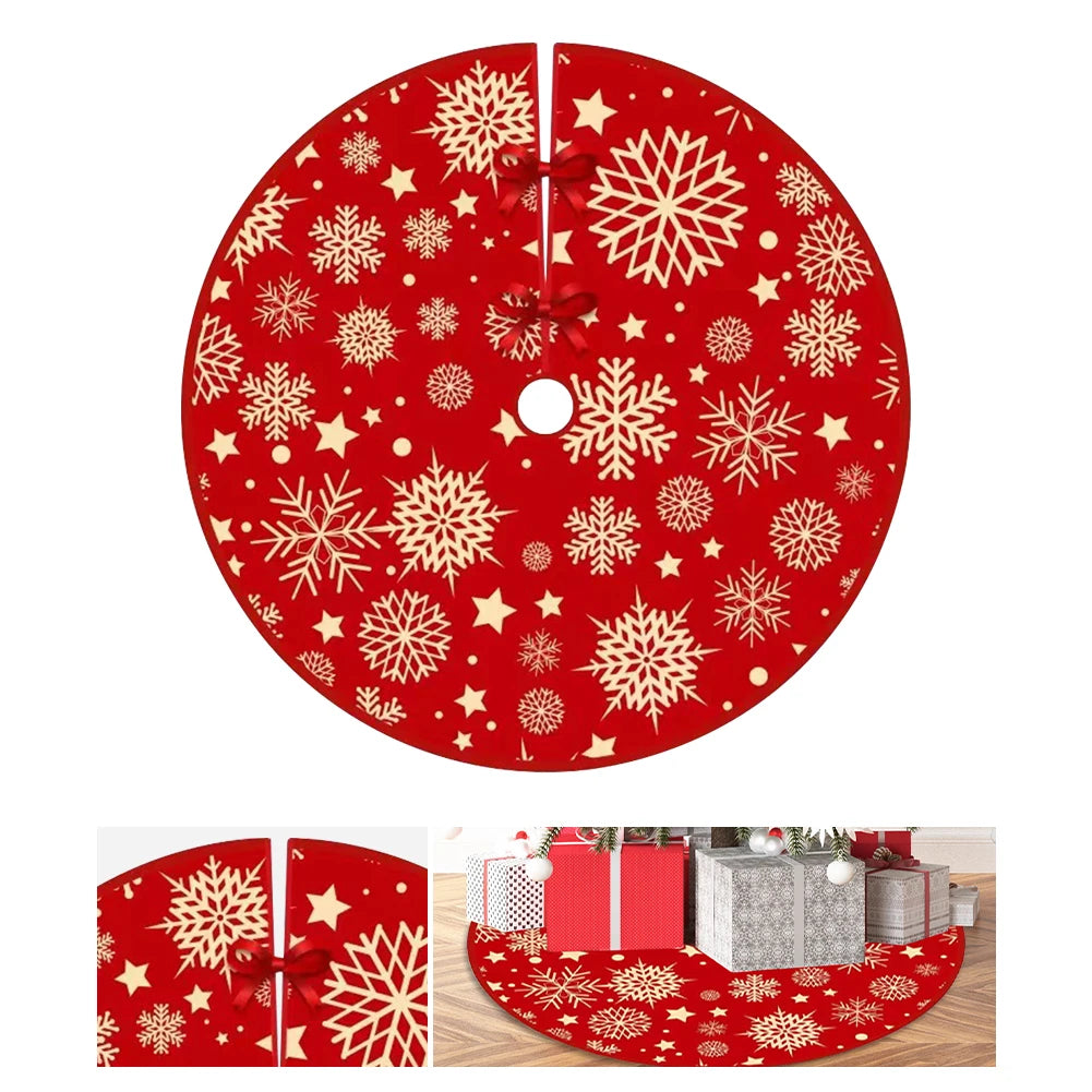 35.4inch Xmas Tree Bottom Decor Mat Snowflake Pattern Mat Round Pad Printed Christmas Tree Decoration Indoor Outdoor Decor
