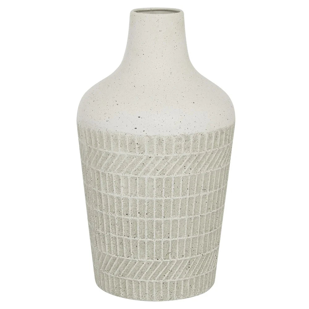 Contemporary Textured White Metal Vase Geometric Design Flower Centerpiece Indoor Decor Home Accent Ideal Living Dining Room