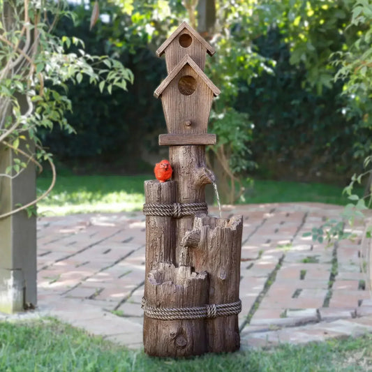 35" Tall Outdoor 3-Tier Birdhouse Water Fountain Yard Art Decor