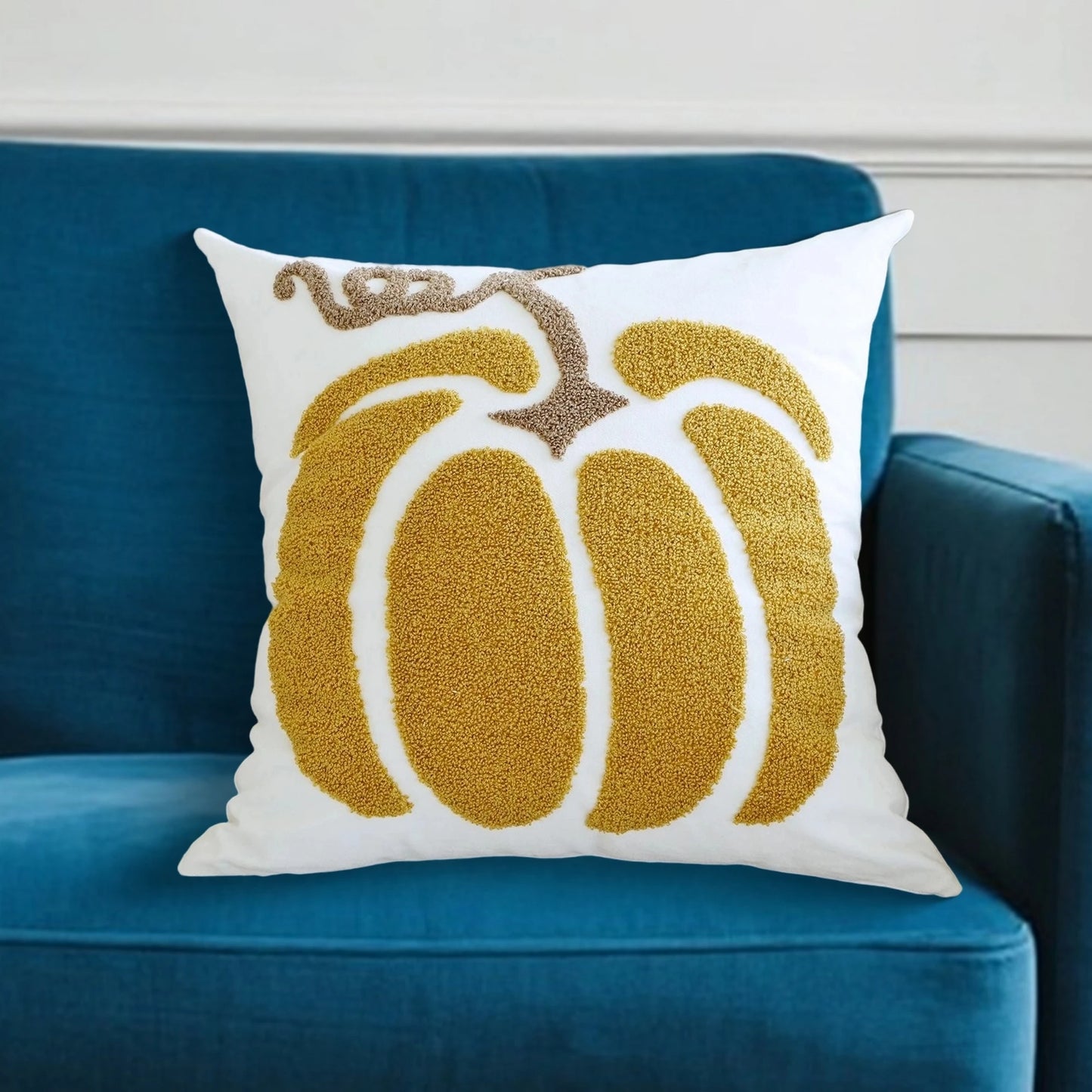 Autumn Harvest Throw Pillow Covers with Festive Pumpkin Embroidery - Decorative Cushion Cases for Home Sofa Couch Bed -