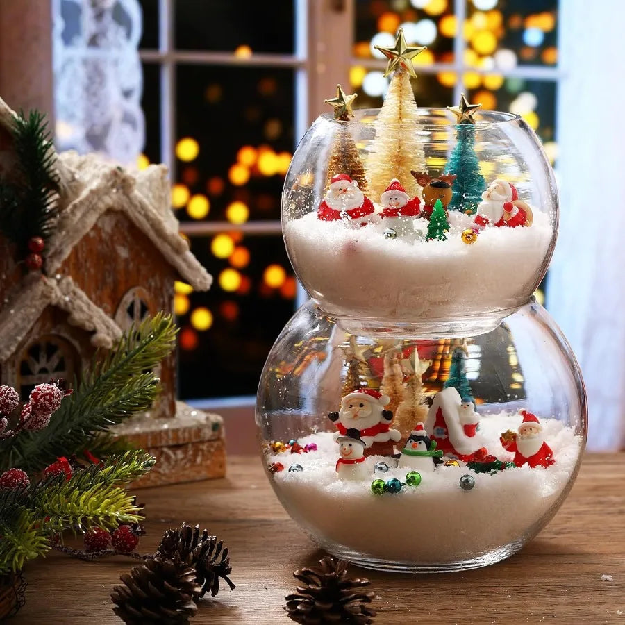 96 Pcs Miniature Ornaments for Snow Globe Kit DIY Christmas Village Decoration with Snowman Reindeer Santa Claus Snowflake Figu