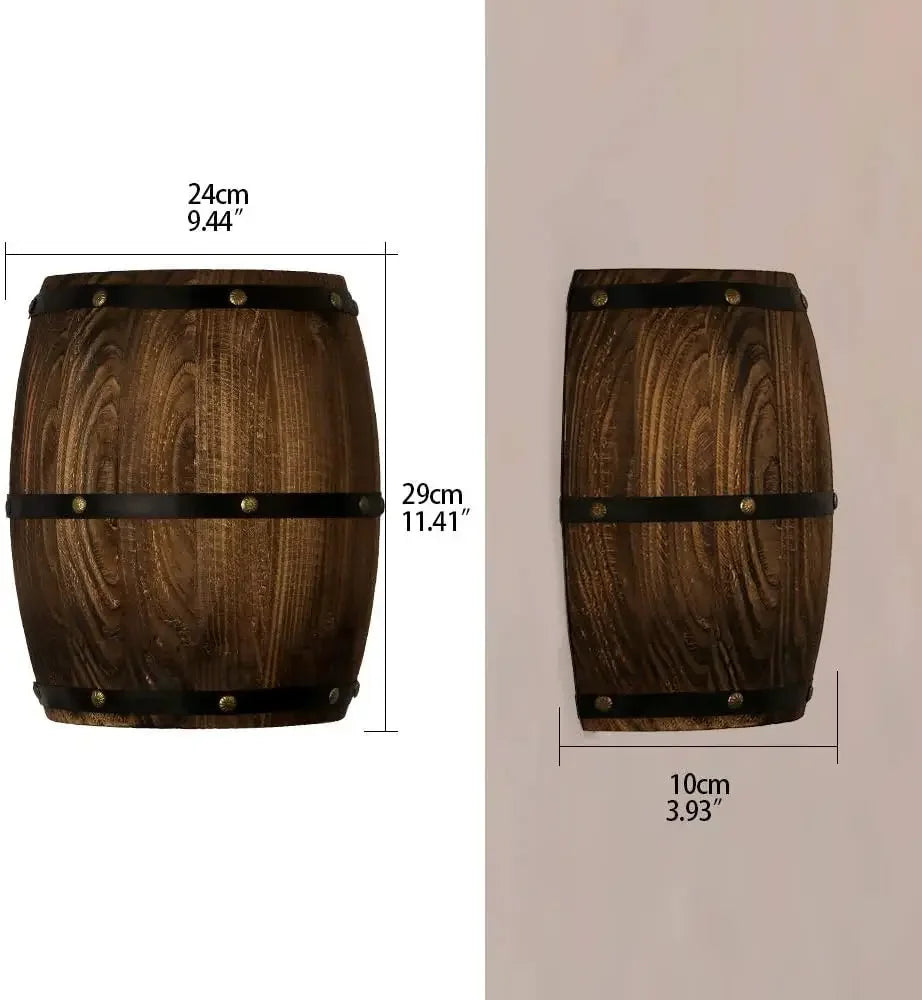 Newrays Antique 2 Pack Wood Wine Barrel Wall Sconce Lighting Fixture Up and Down Indoor Wall Lamps for Bar Area Steampunk Theme