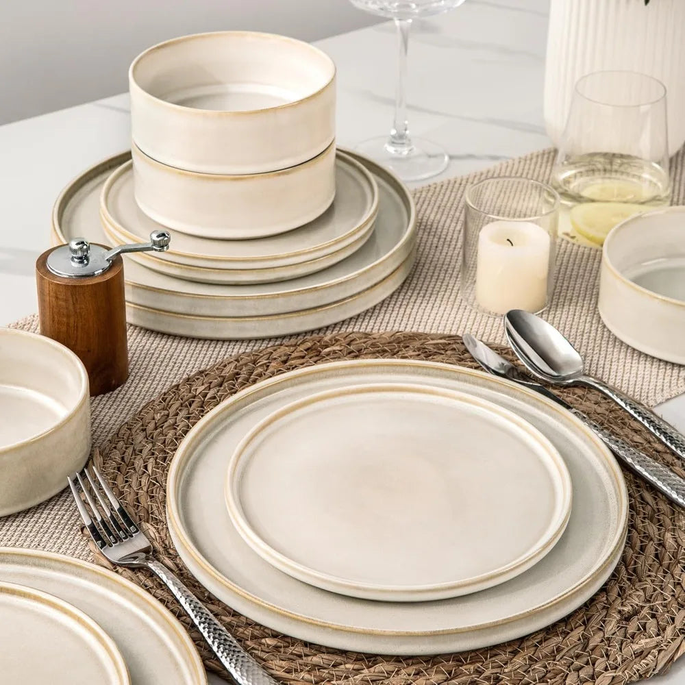 AmorArc Ceramic Dinnerware Sets, Handmade Reactive Glaze Stoneware Plates and Bowls Sets,Highly Chip and Crack Resistant | Dishw