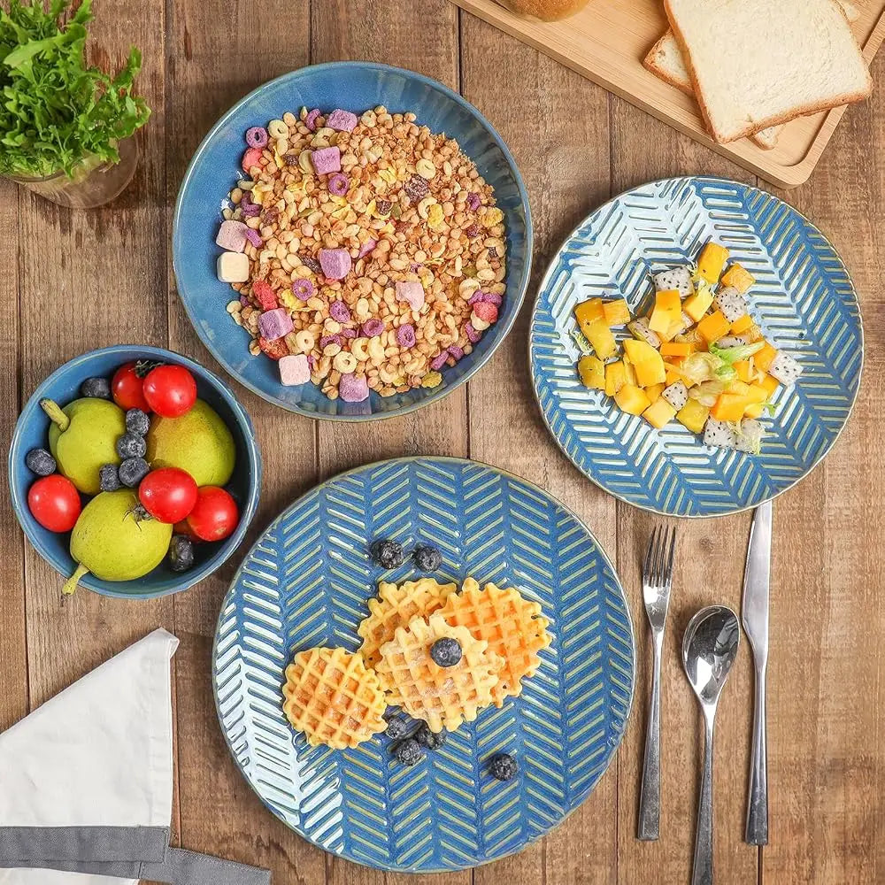 Sureasy Ceramic Dinnerware Set For 4-16 Pieces Emed Plates And Bowls Sets, Scratch Resistant Dish Set, Microwave, Oven &