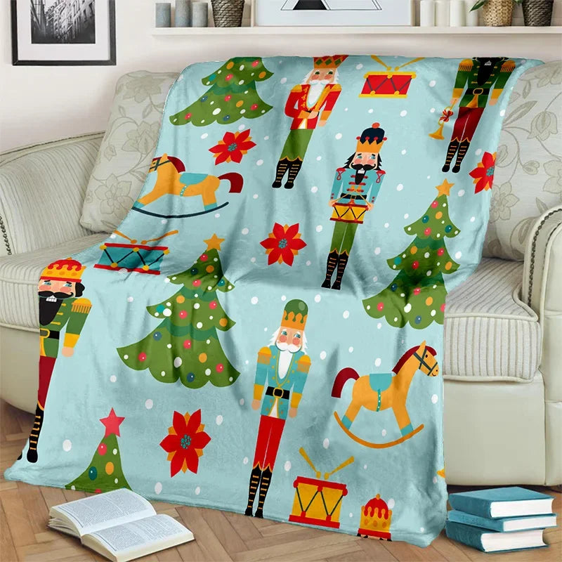 Nutcracker Christmas Tree Cartoon Blanket,Soft Throw Blanket for Home Bedroom Bed Sofa Picnic Travel Office Cover Blanket Kids
