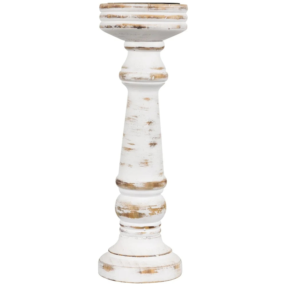 Antique White Wooden Spindle Candle Holder Pillar Candles Indoor Use Deep Black Saucer Decorative Accent