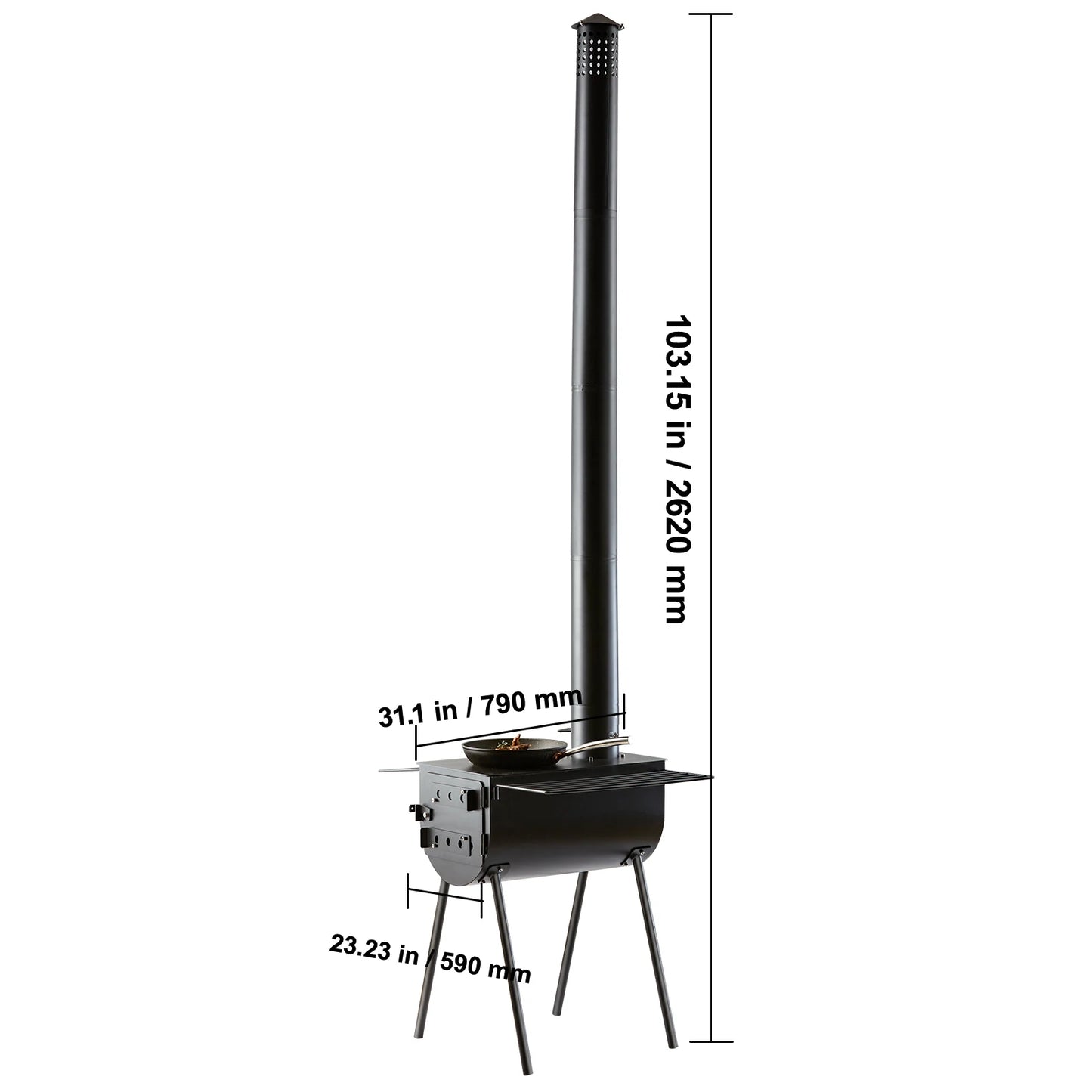 SucceBuy Wood Stove 86in Alloy Steel Camping Tent Stove Portable Wood Burning Stove with Chimney Pipes & Gloves 1400in³Firebox