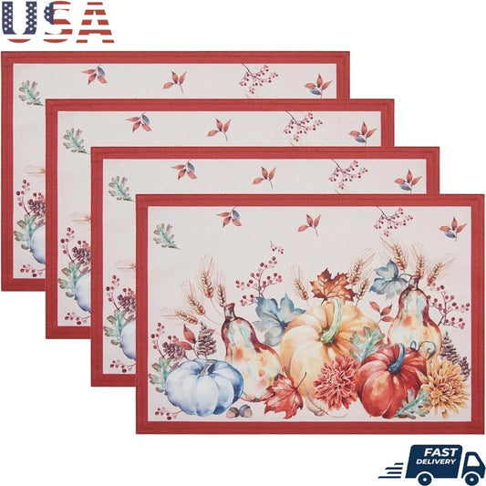 Harvest Pumpkin Placemats Set of 4 Durable Polyester Table Linens Fall Dining Elegant Table Decor Easy Care Wrinkle-Free