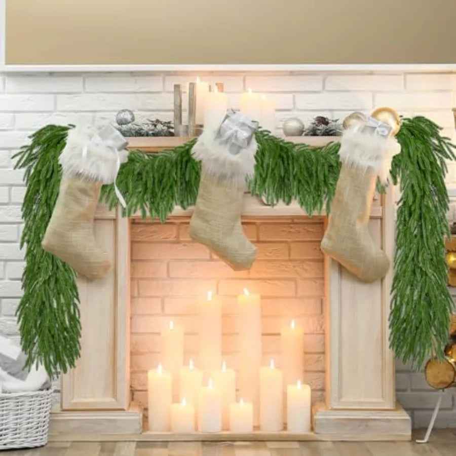 2Pcs 9 FT Artificial Norfolk Pine Garlands Realistic Christmas Greenery Garland for Mantel Table Stairs Indoor Outdoor Winter H