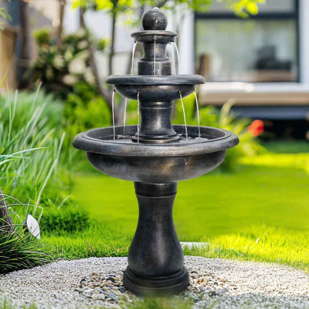 45.2" High 3-tiers Modern Concrete Outdoor Water Fountain - Round Large Outdoor Fountains And Waterfalls For Garden,