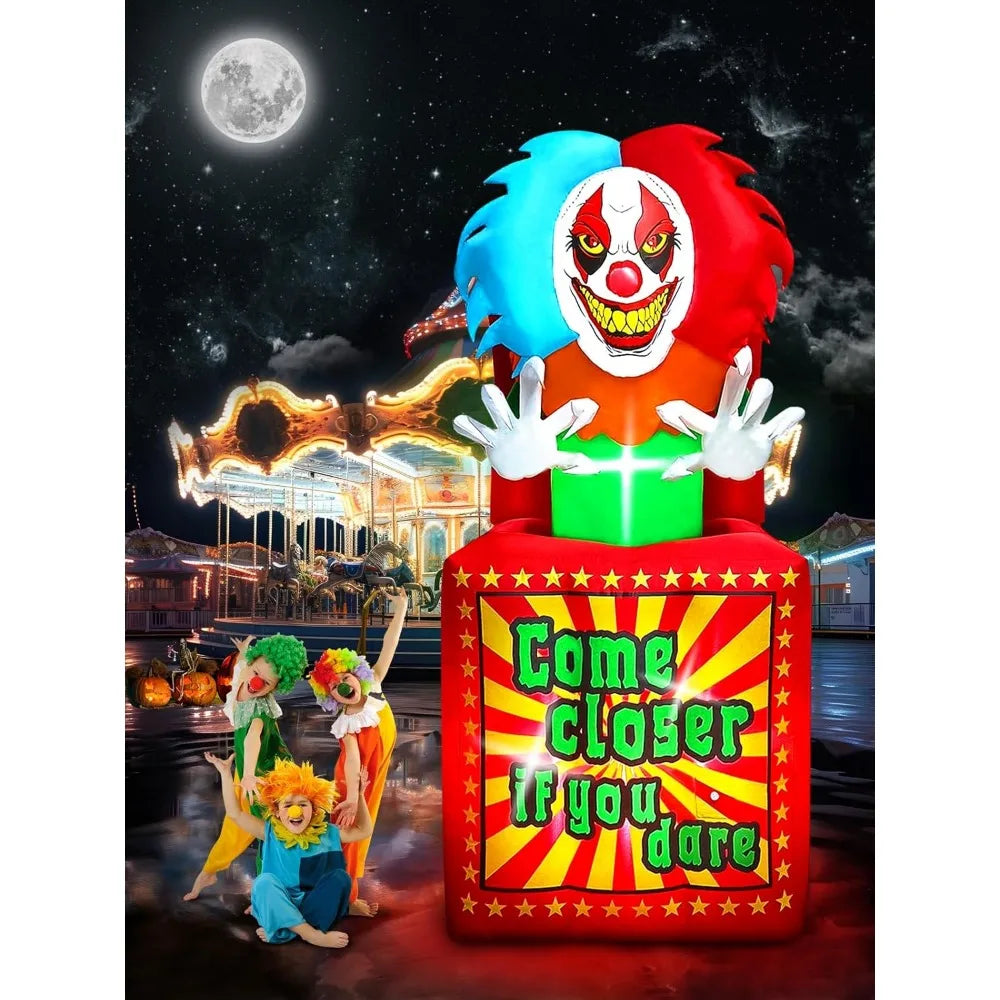 6.6 FT Halloween Inflatables Animated Clown with Music,  Circus Clown Box Outdoor Decorations Blow Up Yard with Built-in LEDs fo