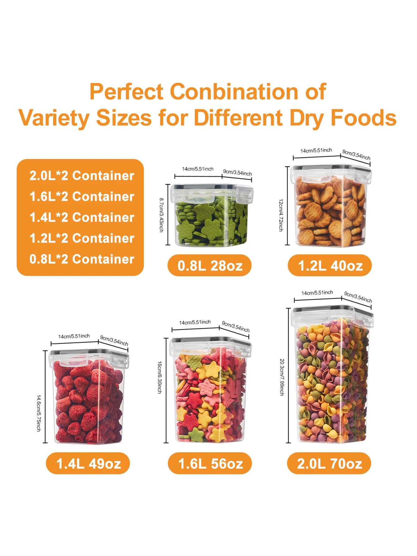 20pcs，Airtight food storage containers with LIDS, plastic kitchen and pantry organization labeled jars for grain flour and pasta