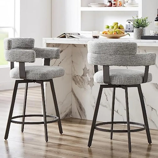Counter Height Bar Stools with Full Back Metal Footrest, Modern Barstools for Kitchen Counter, Island, Dining Room, Grey
