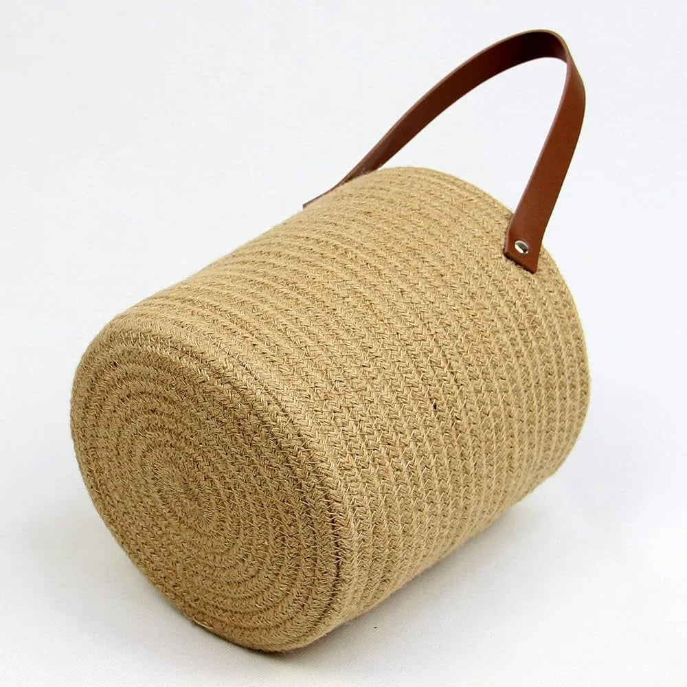 Jute Hanging Basket Set of 2 Small Woven Wall Decor with Handle Plants Storage Key Sunglasses Wallet 7x7x7.9 Inch