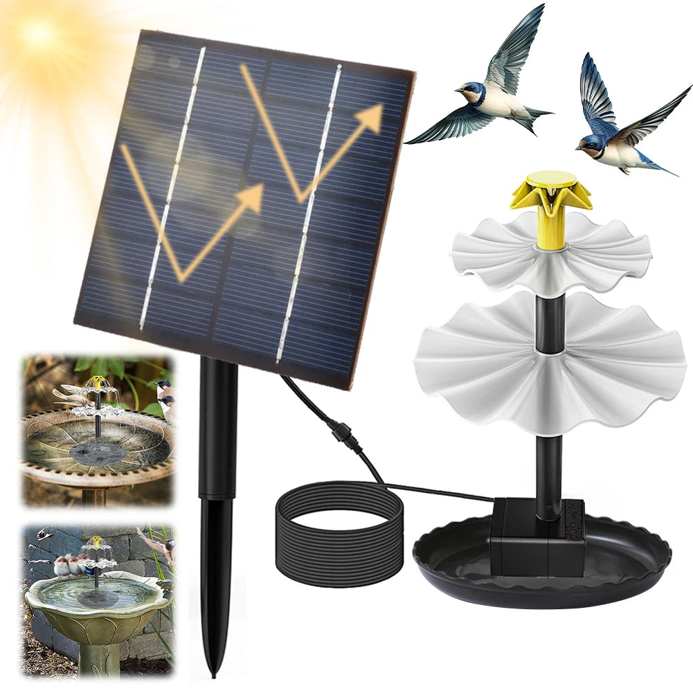 3 Tiered Solar Bird Bath Fountain W/ Solar Panel Water Fountain with Birdbath for Bird Bath Garden Fish Tank Outdoor Bird Feeder