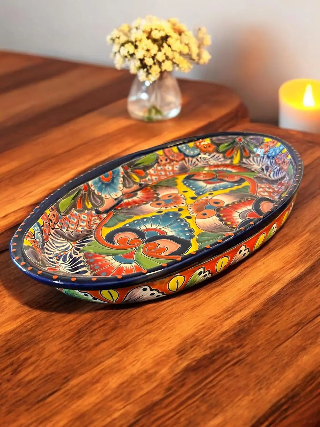 Handmade Talavera Large Oval Serving Platter – 18 inches, Vibrant Ceramic Dish for Meats & Table Decor, Dishwasher