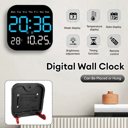 Multifunctional LED Digital Wall Clock Adjustable Dimming Date Day Of Week Temp Display Electronic Alarm Home Room Decoration