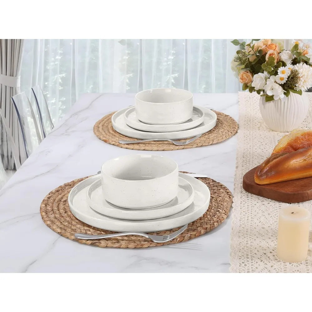 LIANYU Dinnerware Dinner Sets for 6, 18 Piece Ceramic Plates and Bowls Dish Set, Kitchen Speckled Dining Tableware Dishware, Mic