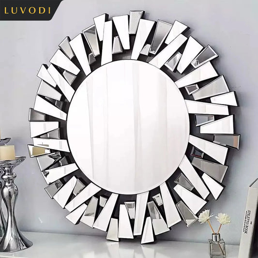LUVODI Large Wall Decor Mirror Round for Living /Dining /Bed/Meeting/Bathroom Decorative with Silver Starburst Art Design