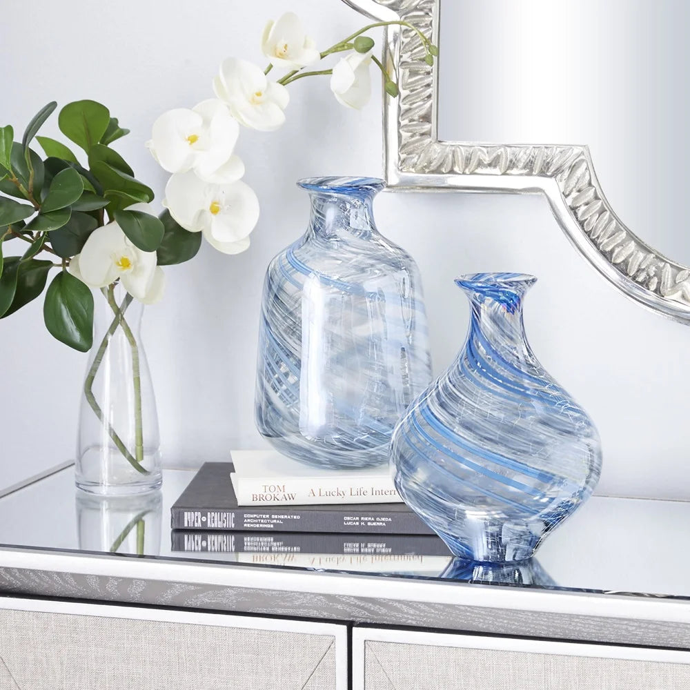 Unique Handmade Blown Glass Vases Set of 2 Round Shape Modern Decor Indoor Accent Contemporary Spaces