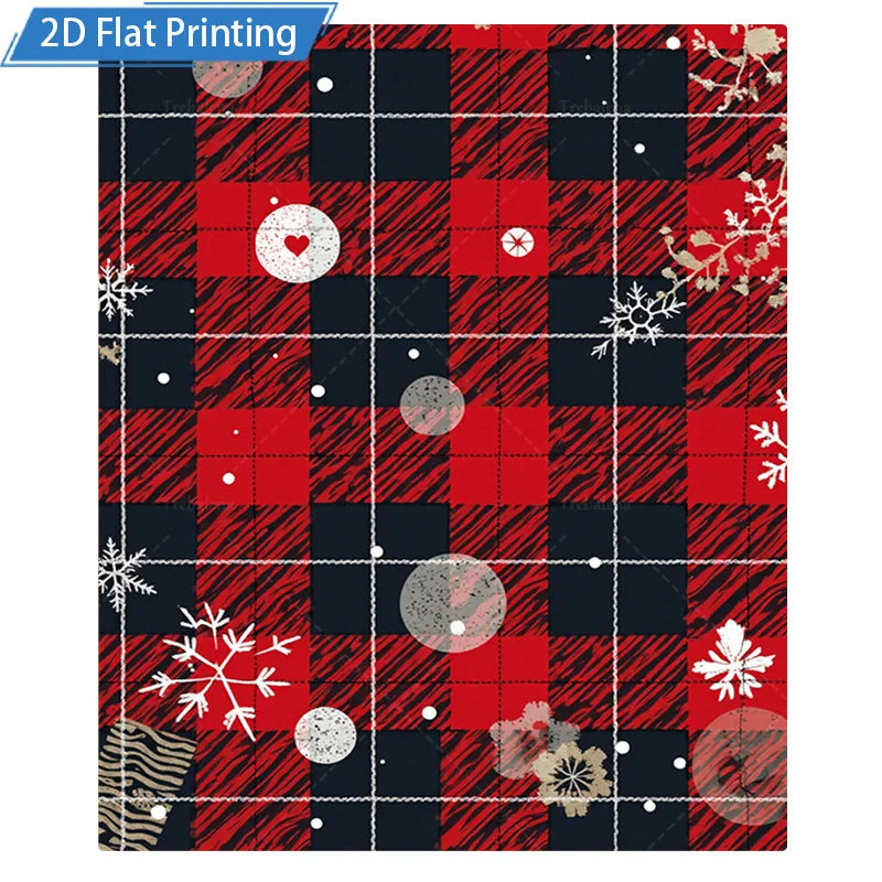 1pc Flannel Blanket Christmas Plaid Fleece Blanket with Snowflakes and Hearts - Cozy Holiday Decor