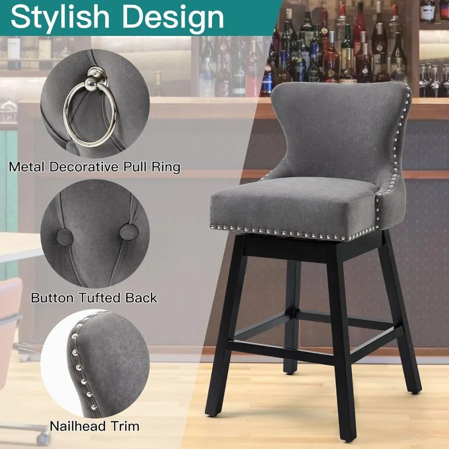 Swivel Velvet Bar Stools Set of 4 29 Seat Height Counter Stools with Tufted Back and iled Trim Upholstered Barstools with Pull