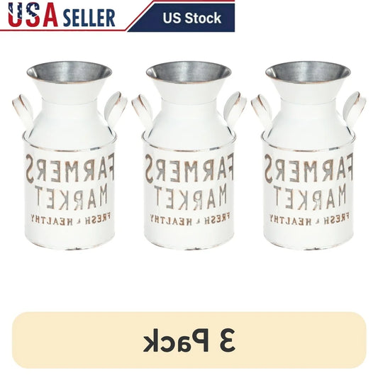 3 Pack Farmers Market Metal Jugs White Vintage Decor Floral Display Rustic Home Accent Storage Containers
