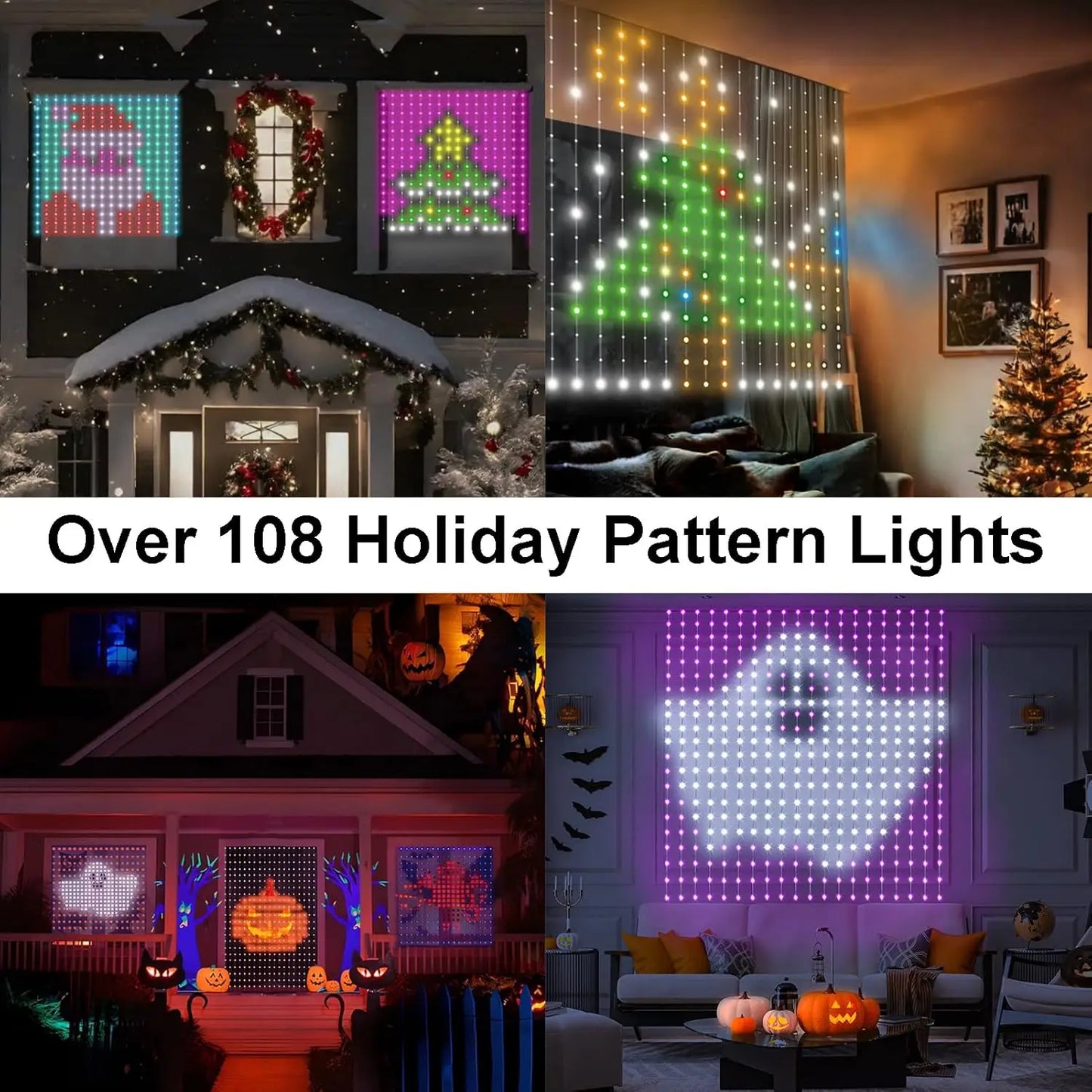 GCTECHING Christmas LED Smart Curtain Lights Room  App DIY RGB Fairy Lights  Music  Window Strip Lights Home Room Decoration