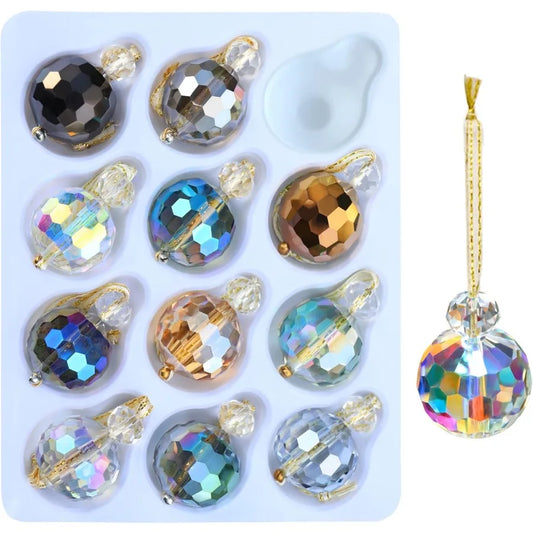 12 Pcs Multicolor Crystal Glass Christmas Balls Ornaments 0.87 Mini Colorful Prism Ball Xmas Tree Decorations for Wedding Party