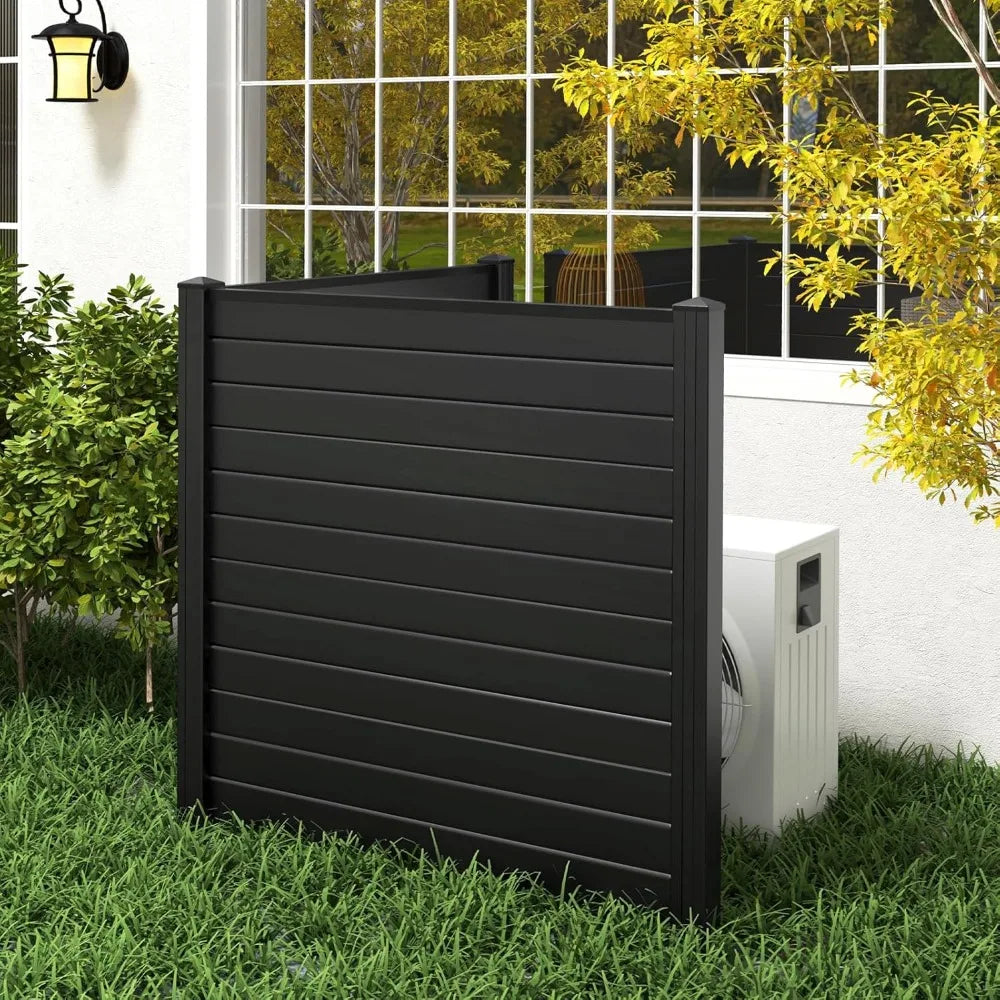 air conditioner fence 2 panels - 48''w x 48''h outdoor privacy screen with upgraded metal stakes, pvc trash can enclosure, deco