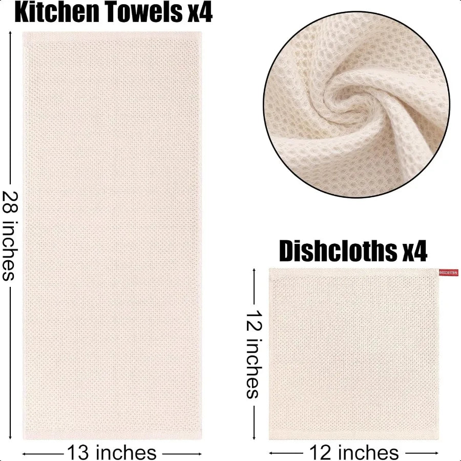 100 Cotton Kitchen Towels and Dishcloths Set 8 Pack Waffle Weave Dish Towels Ultra Soft Absorbent Quick Drying Dish Rags 13 x 2