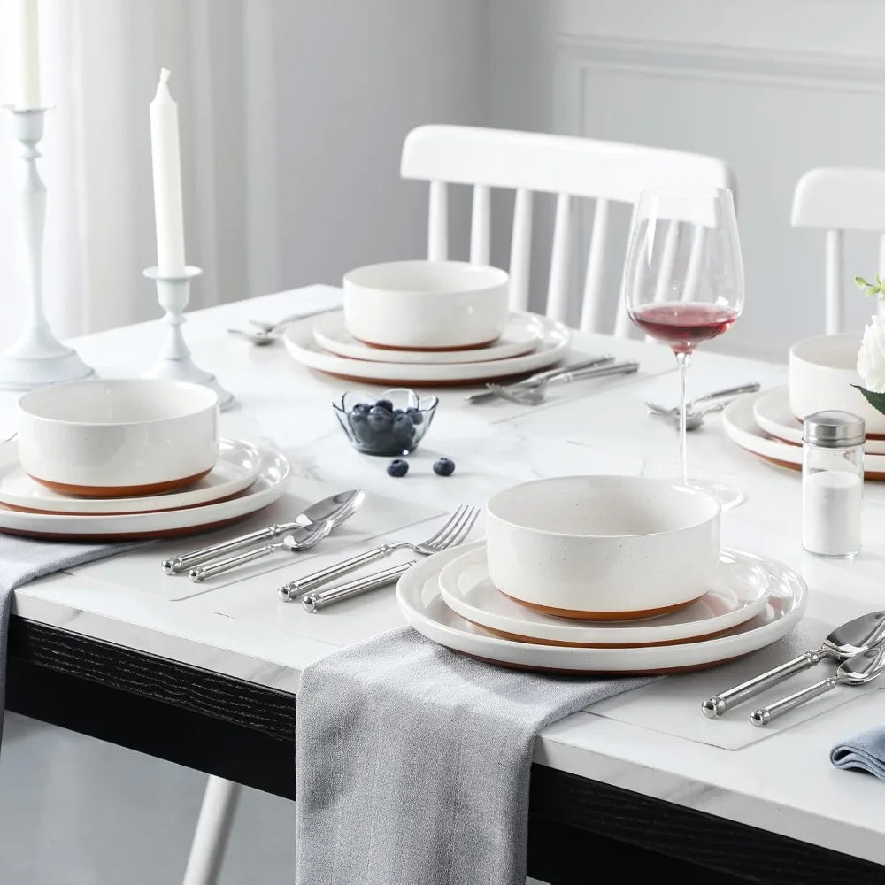 Plates And Bowls Sets, 24 Pieces Modern Ceramic Dinnerware Set For 8 Kitchen Stoneware Dishes Dishware Set
