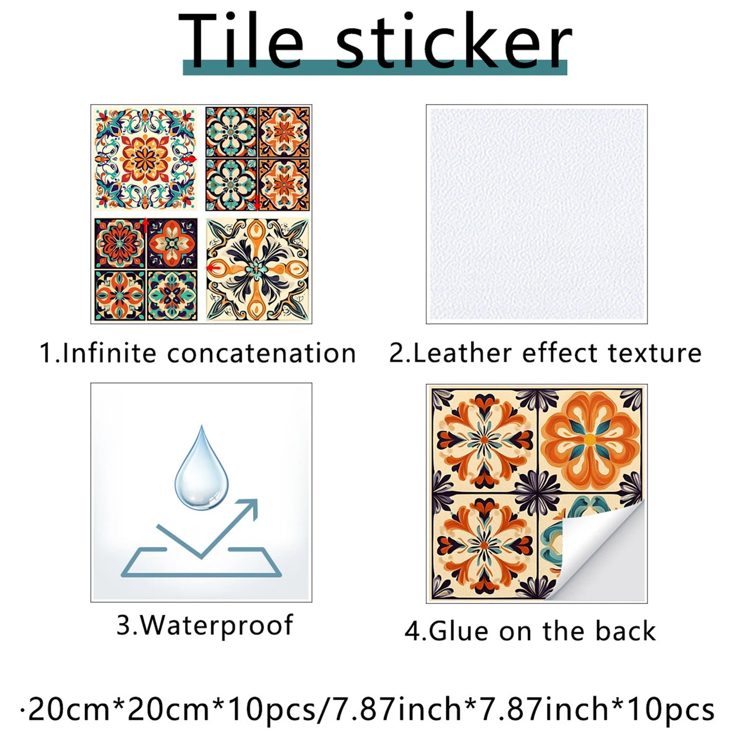 Retro Turkish Eclectic Tile Decals Removable Self-Adhesive Waterproof Wall Stickers for Bedroom Dining Room Home Decor