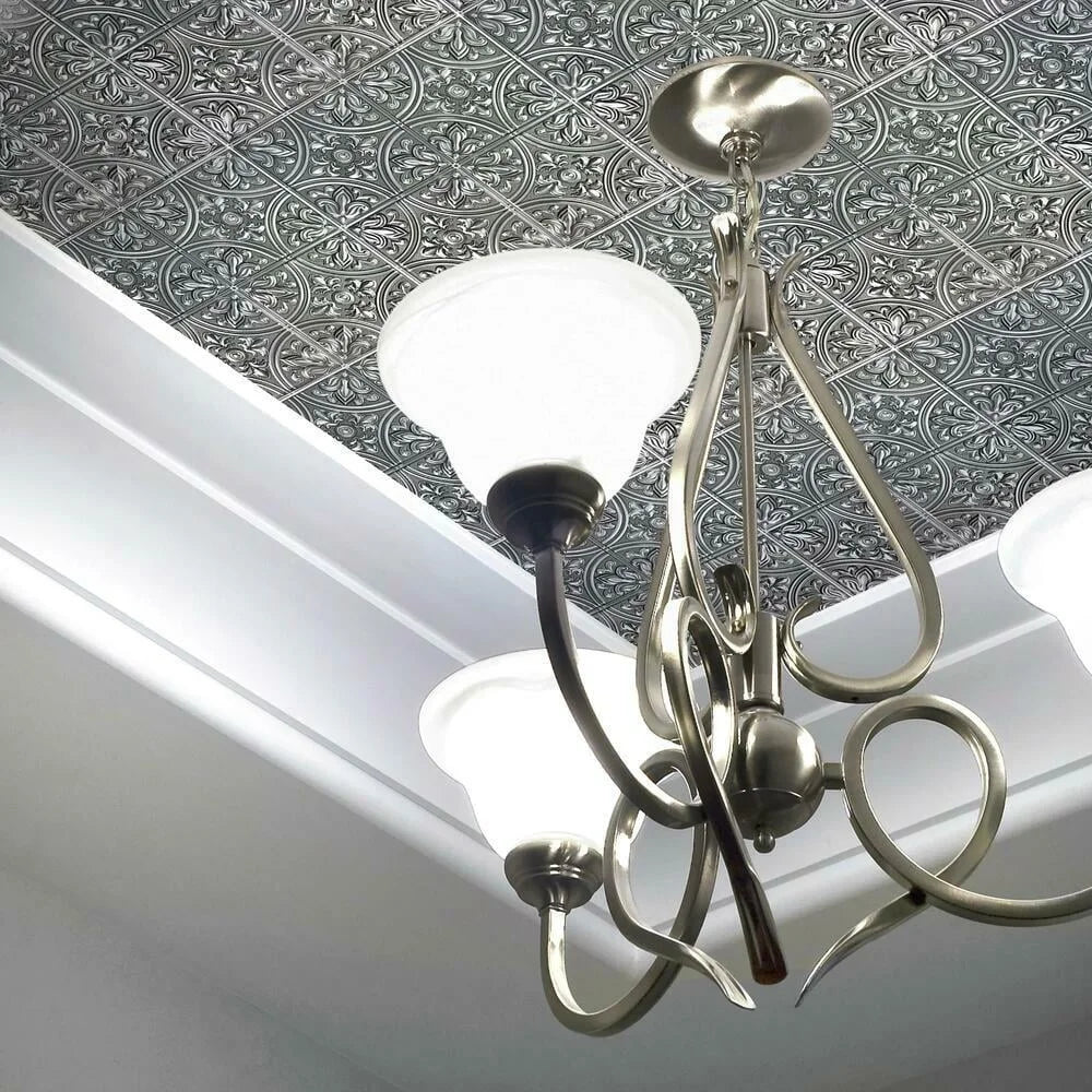 Peel and Stick Silver Tile Backsplash Self-Adhesive Faux Ceiling Decorative Wall Panels Easy to Install Decorative Tiles Home