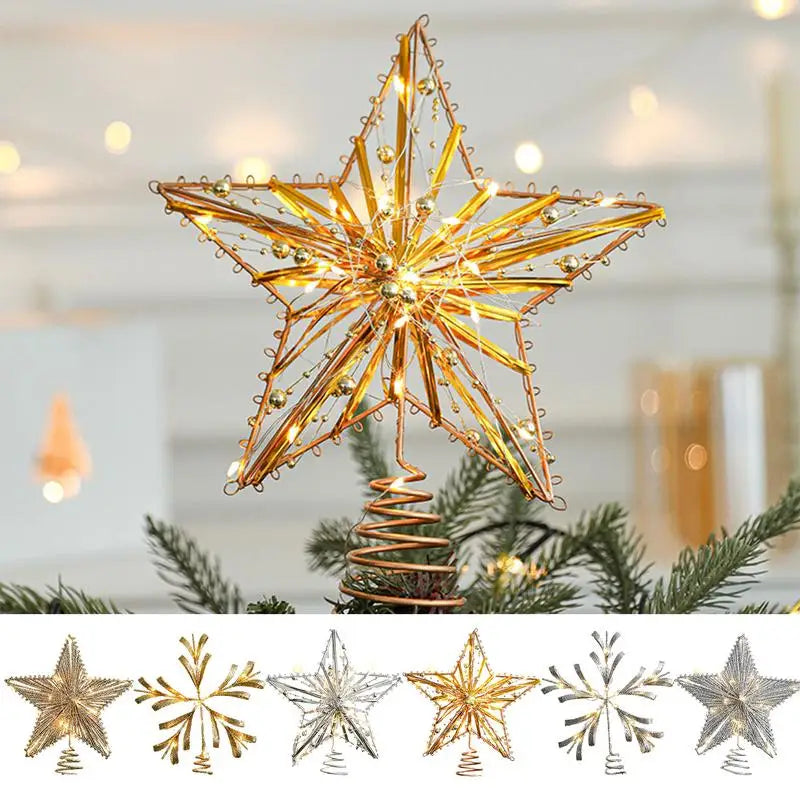 Iron Glitter Powder Christmas Tree Ornaments Top Stars Christmas Decorations For Home Xmas Trees Durable Tree Topper