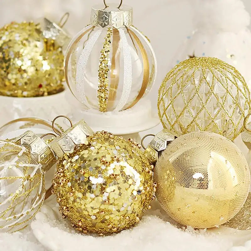 Christmas Tree Balls Hanging 25pcs Christmas Ball Ornaments Glittering Christmas Baubles PVC White Gold Ball Decorations Set