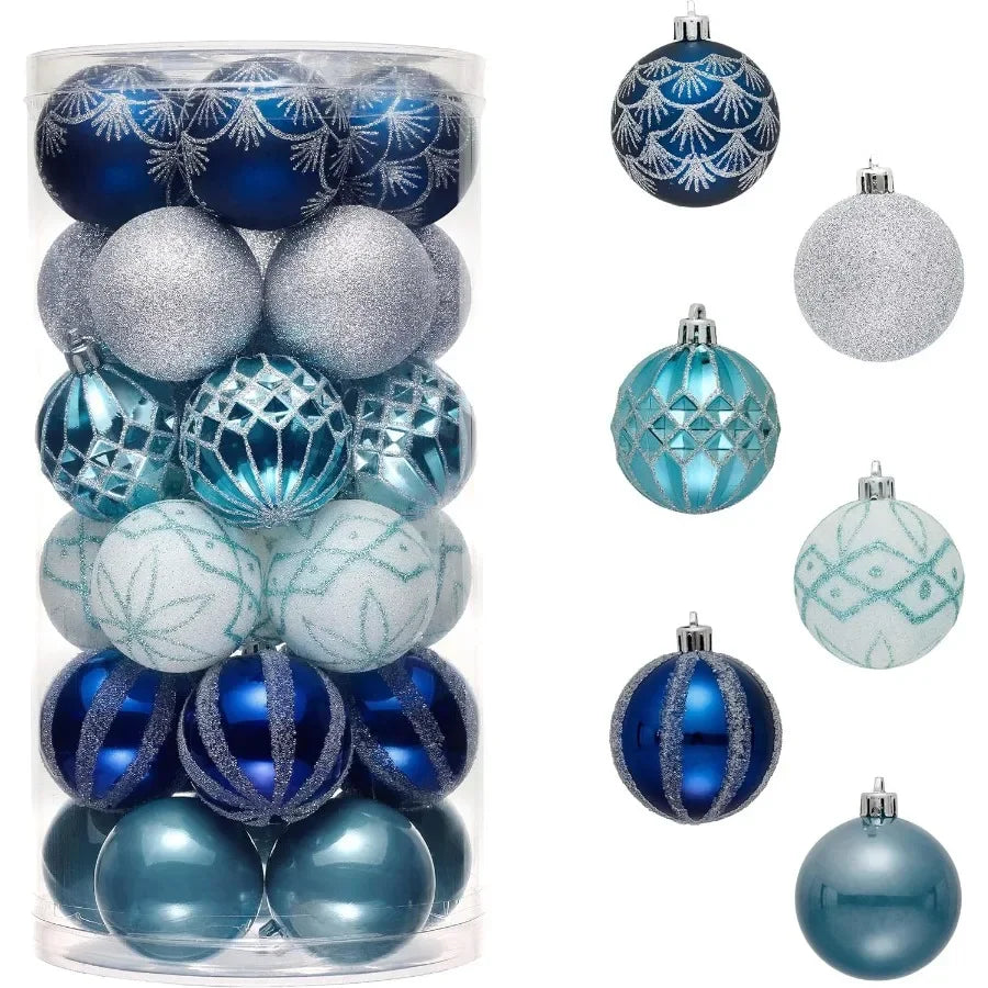 Elegant Shatterproof Christmas Tree Decorations Set with 30 Pieces 2 Inches Navy Blue and Silver Ornaments for Holiday Party an