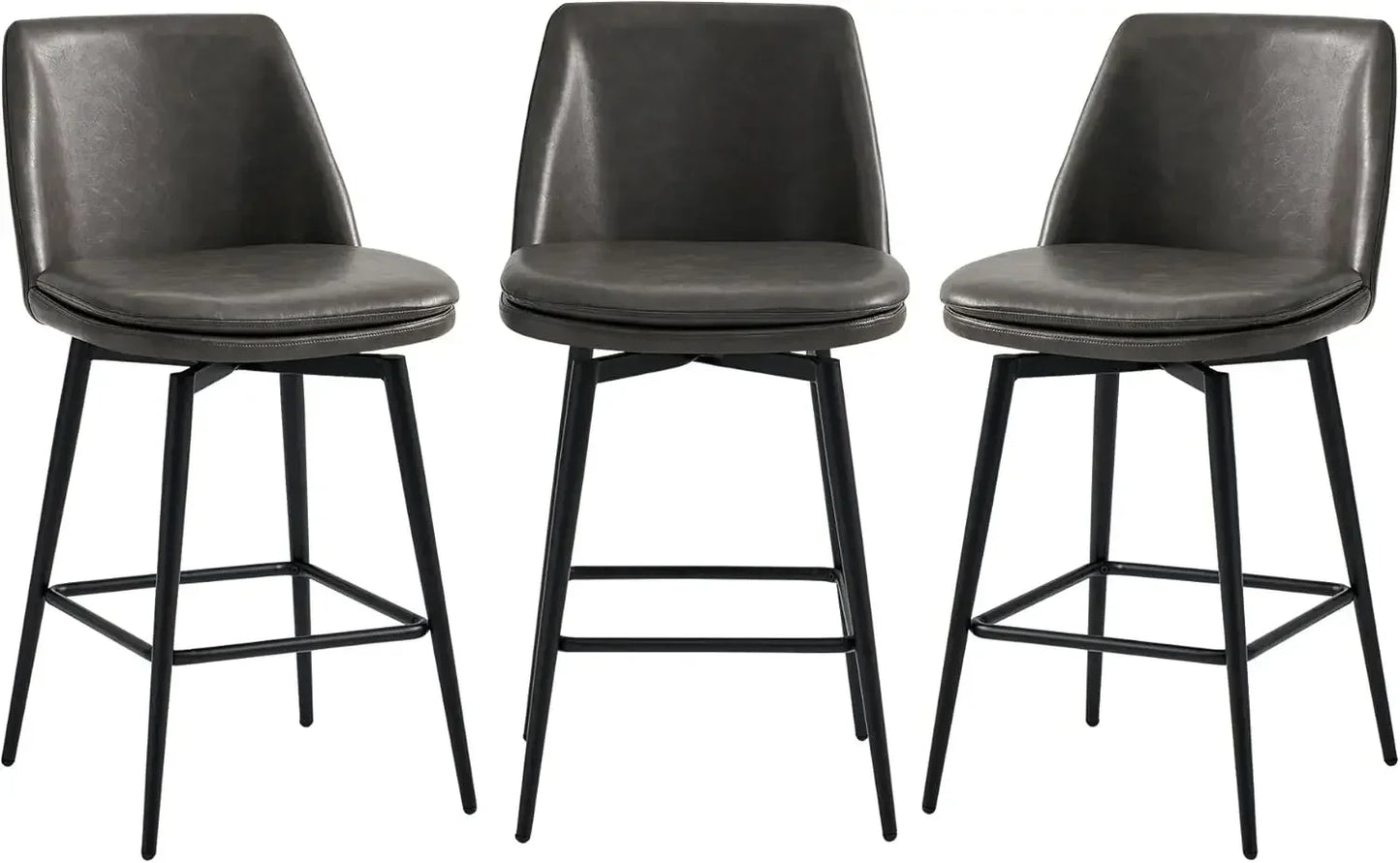 XMSJ.Counter Height Swivel Barstools, FSC Certified Upholstered Faux Leather Bar Stools Set of 3, Metal Base, 27.2" Seat Height,