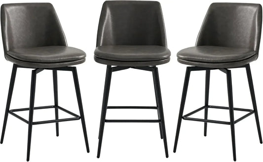 XMSJ.Counter Height Swivel Barstools, FSC Certified Upholstered Faux Leather Bar Stools Set of 3, Metal Base, 27.2" Seat Height,