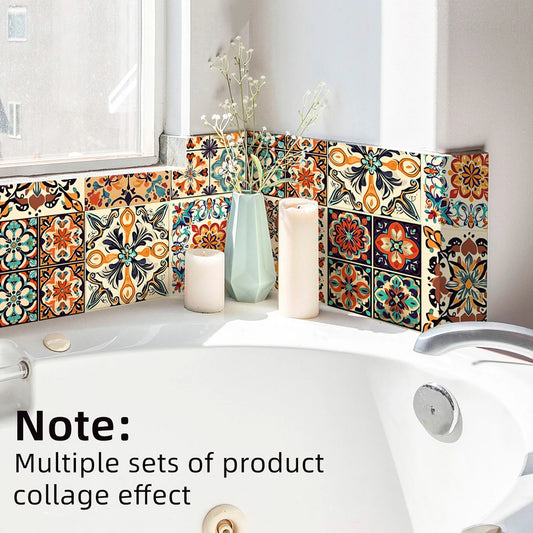 Retro Turkish Eclectic Tile Decals Removable Self-Adhesive Waterproof Wall Stickers for Bedroom Dining Room Home Decor