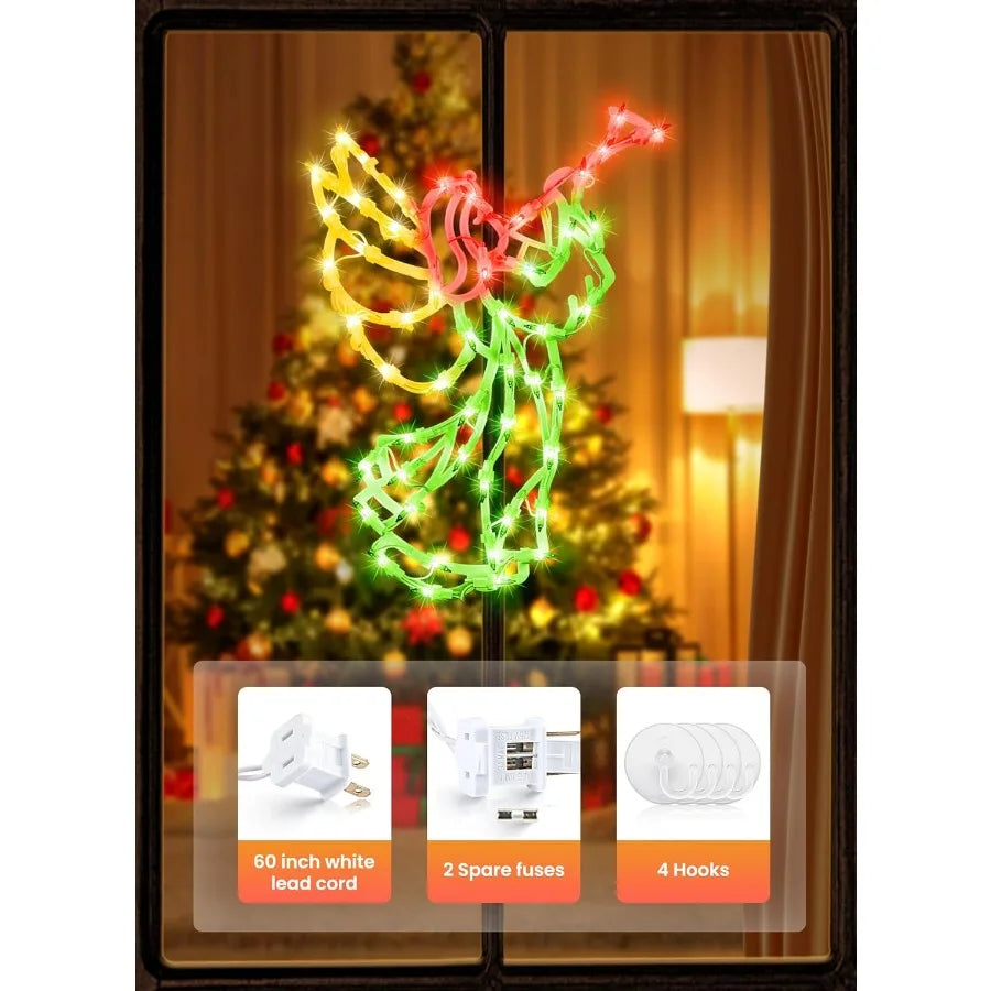 Christmas Window Silhouette Lights Decorations Pack of 4 Sign Colour Lighted Wreath Candy Cane Bell and Angel for Holiday Indoo