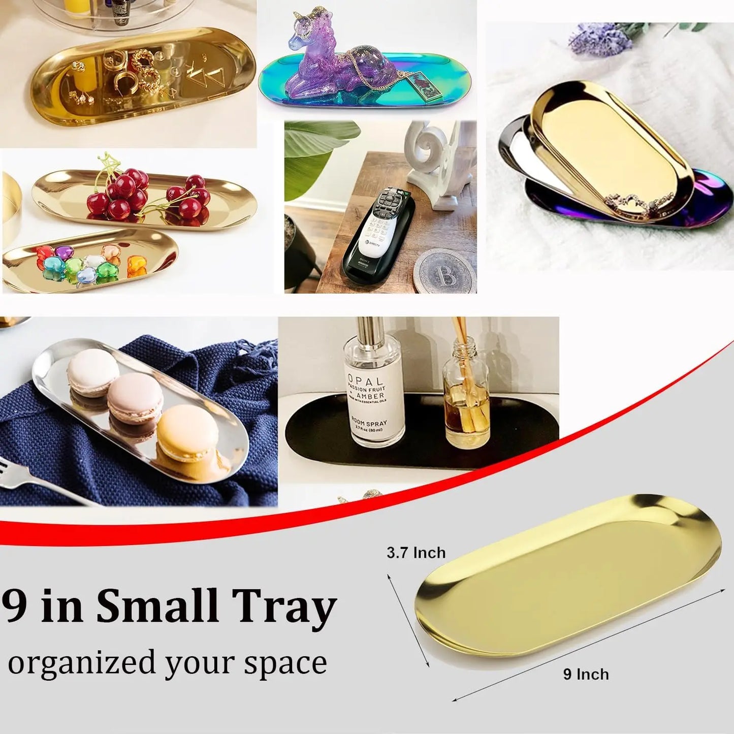 [Hot Deal!]Stainless Steel Decorative Tray, Set of 2, 9 Inch Long, Jewelry Dish Cosmetics Organizer Bathroom Clutter Serving Pla
