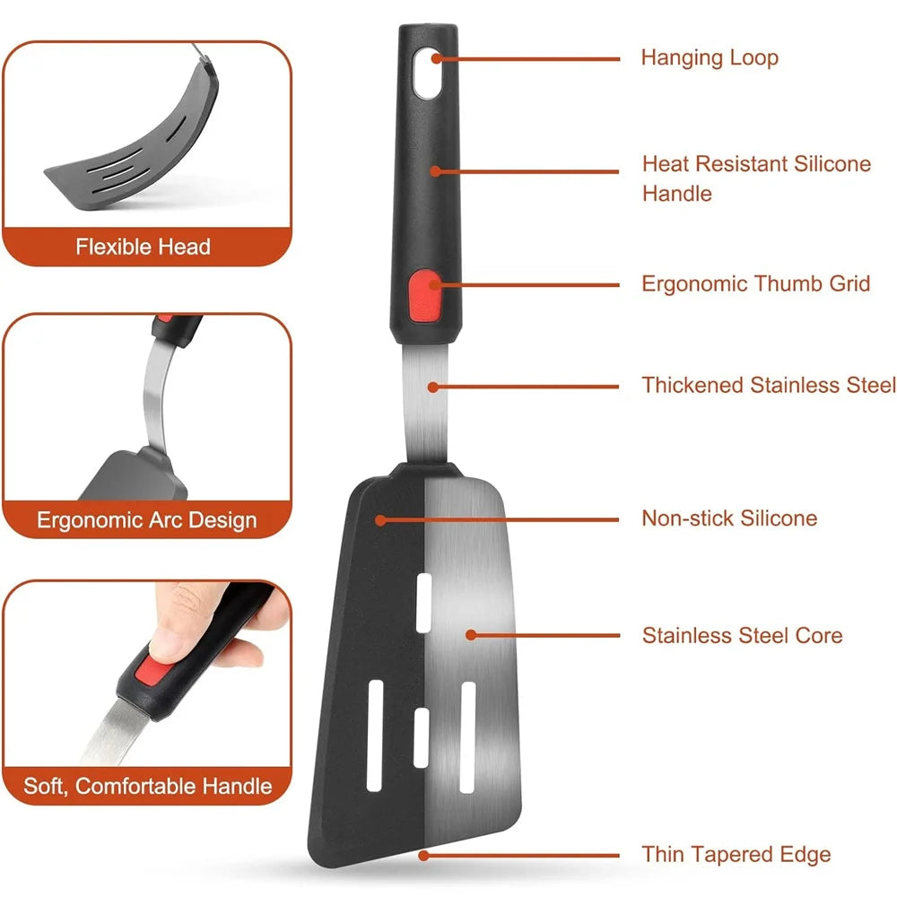 Silicone Spatula for Non Stick Pots High-temperature Resistant  High Quality Stir Spring Steel Fry Spatula tool Kitchen Utensils